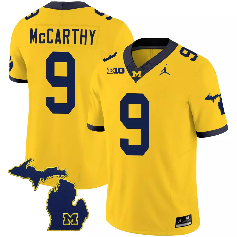 Jj Mccarthy 9 Michigan Wolverines Jersey Yellow Men Navy Blue v2 All Stitched