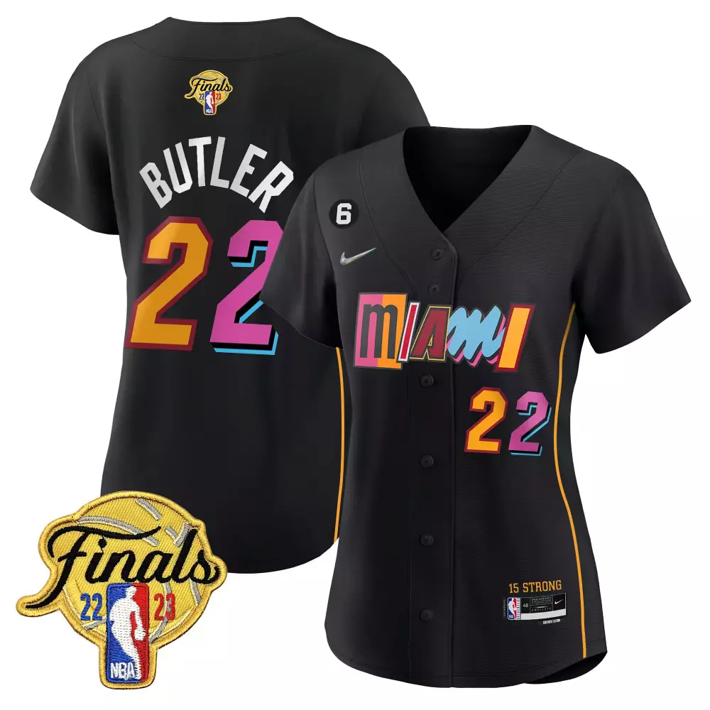 Jimmy Butler 22 Miami Heat Jersey Black NBA Finals 2023 Men Split Design Yellow Pink