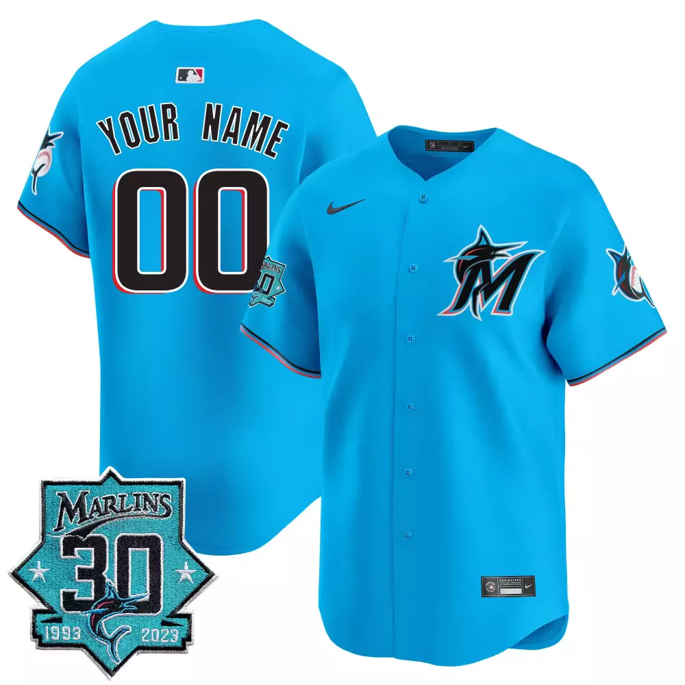 Custom Marlins Jersey Blue 30th Anniversary 1993-2023 Men Black Pink White Vapor