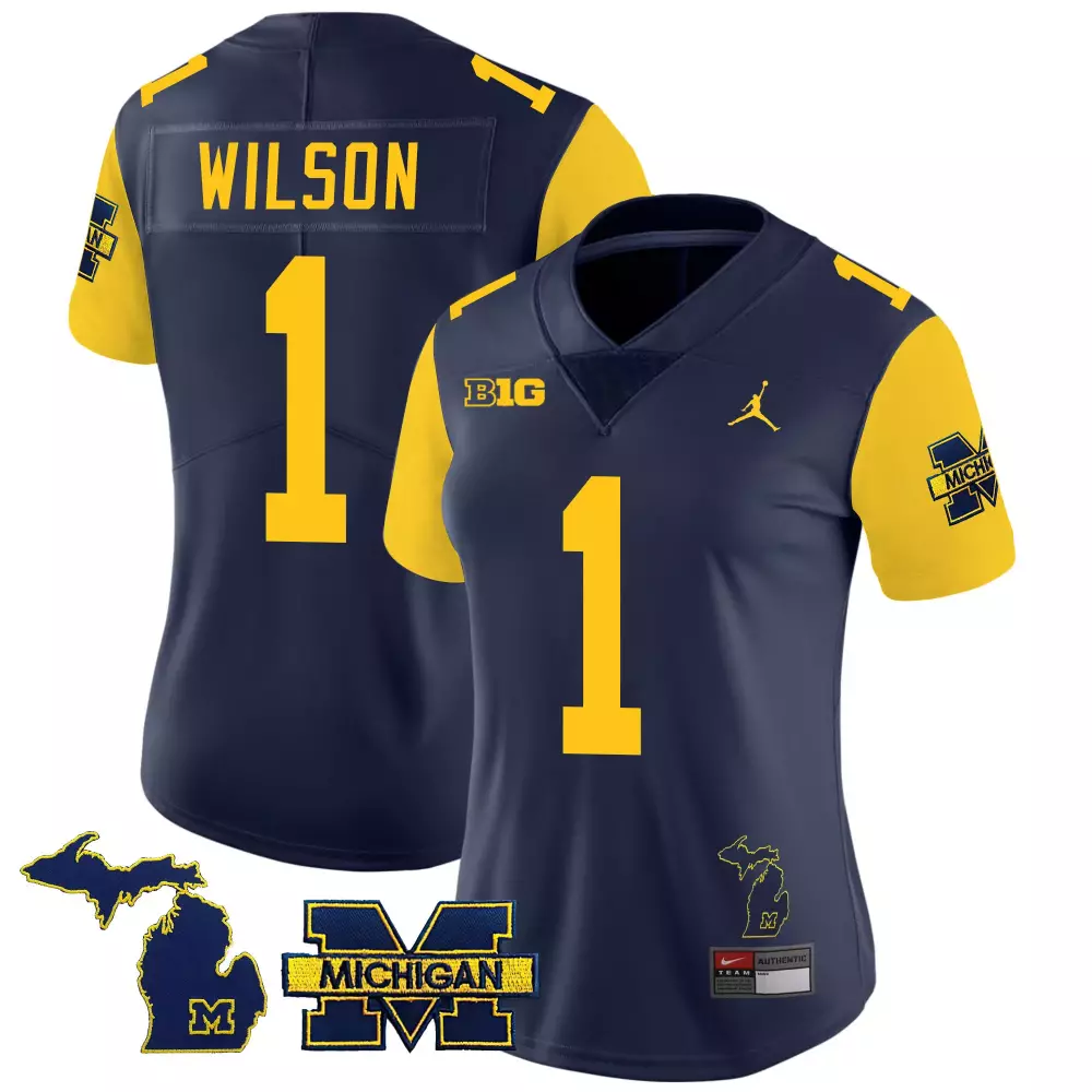 Roman Wilson 1 Jersey Navy Michigan Wolverines Women Authentic Yellow All Stitched