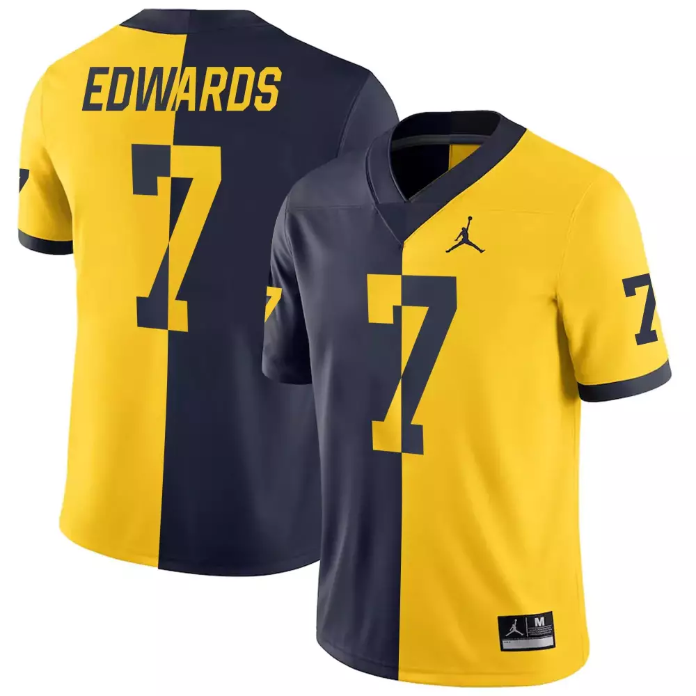 Donovan Edwards 7 Jersey Maize Michigan Wolverines Men Split Design Navy Vapor All