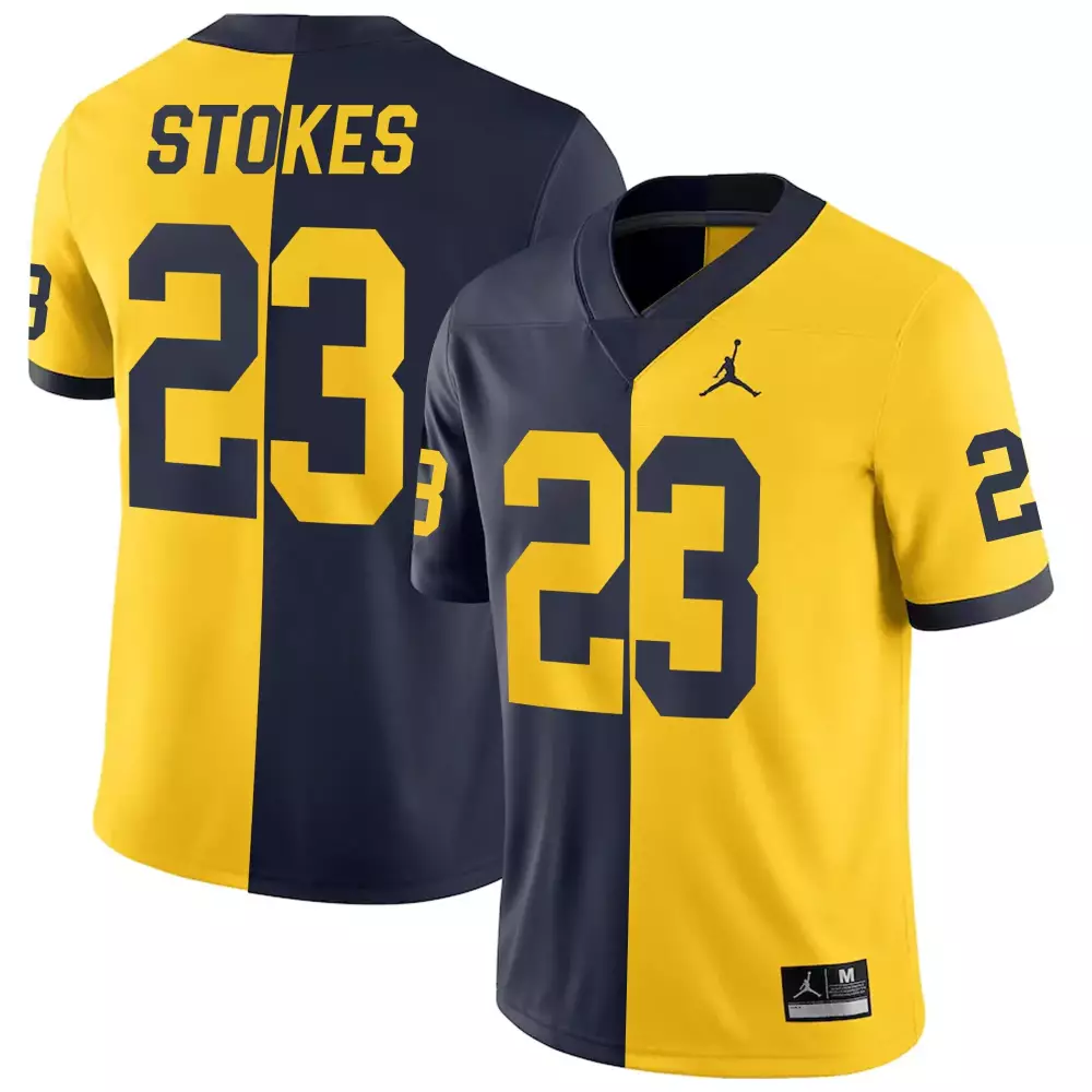 Cj Stokes 23 Michigan Wolverines Jersey Navy Split Men Authentic Design Yellow Vapor