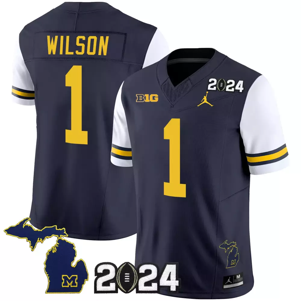 Roman Wilson 1 Jersey Navy Blue 2024 Michigan Wolverines Big Ten Men Authentic Yellow