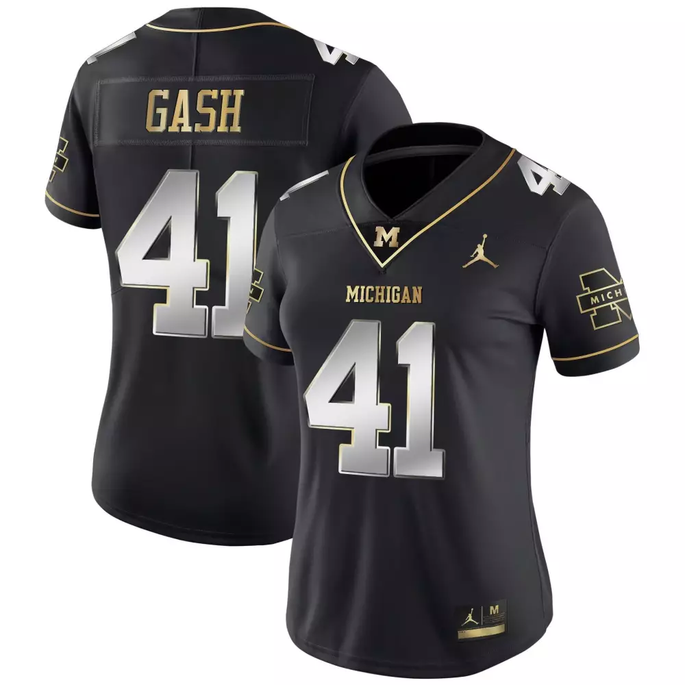 Isaiah Gash 41 Michigan Jersey Black Women Gold Silver Limited Vapor All Stitched