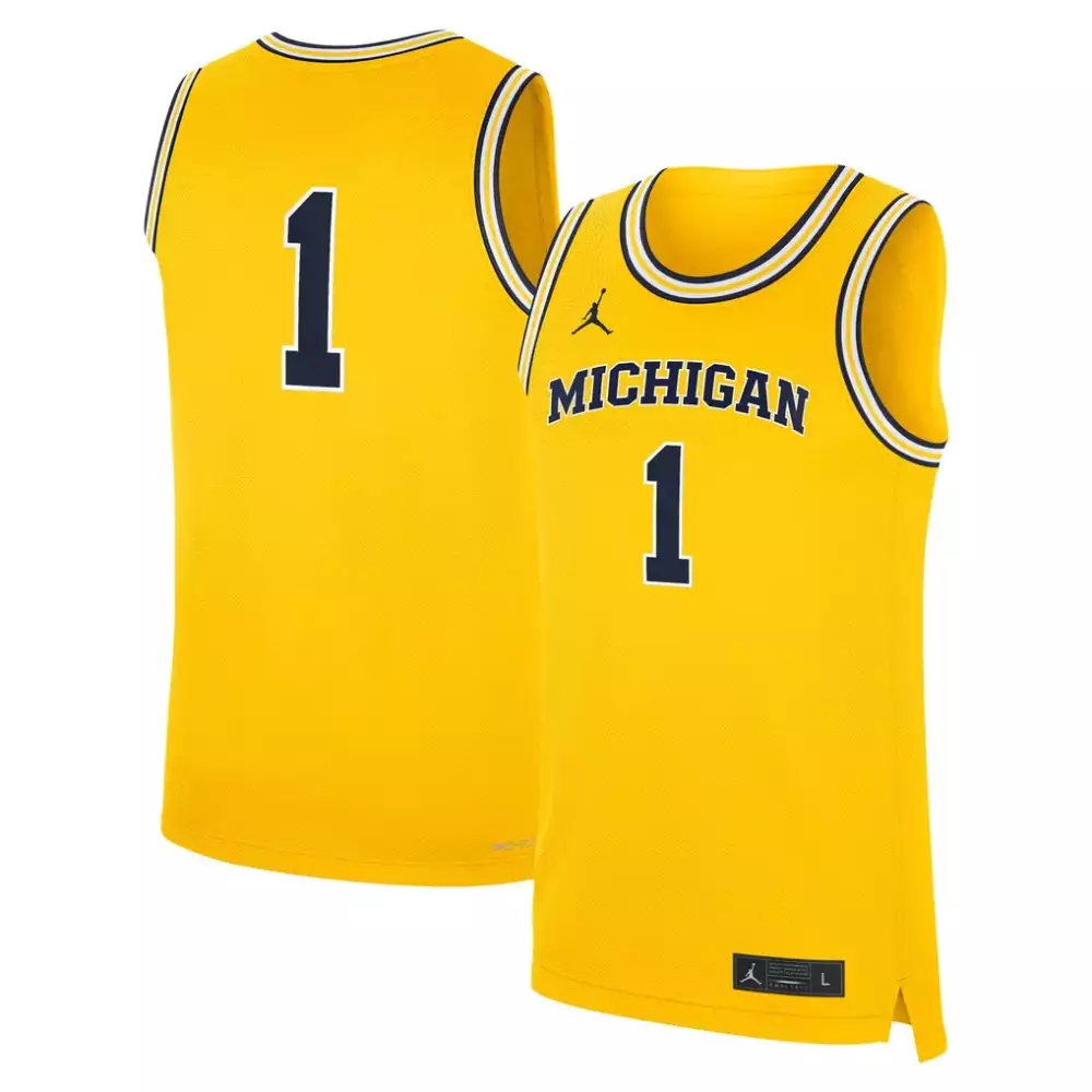 Custom Michigan 1 Jersey Yellow Men Navy Blue White Alternate Replica