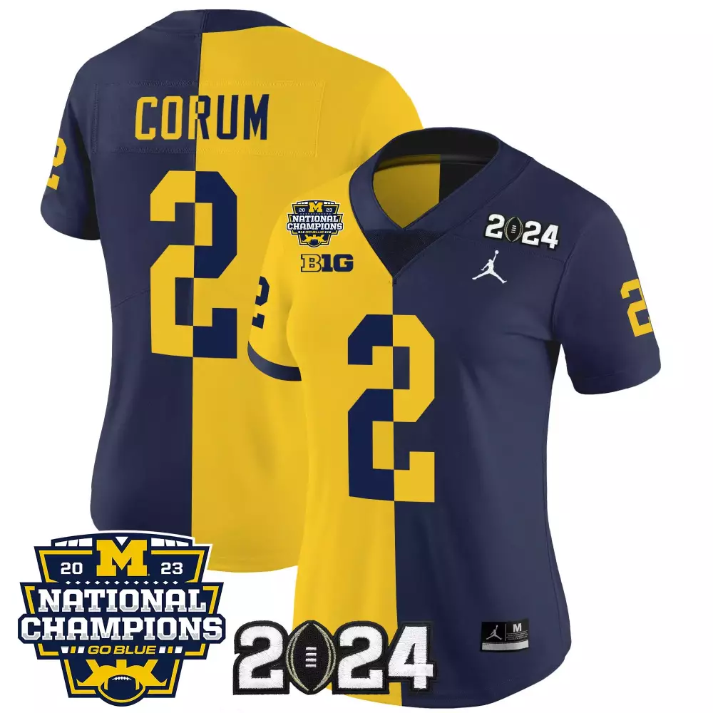 Blake Corum 2 Michigan Wolverines Jersey Navy Blue 2024 National Championship 2023 Champions Big Ten