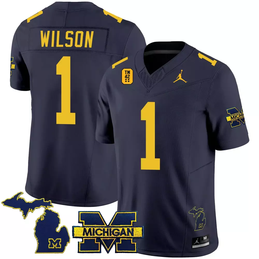 Roman Wilson 1 Jersey Navy Blue Michigan Wolverines Men Stitched Yellow Vapor Limited