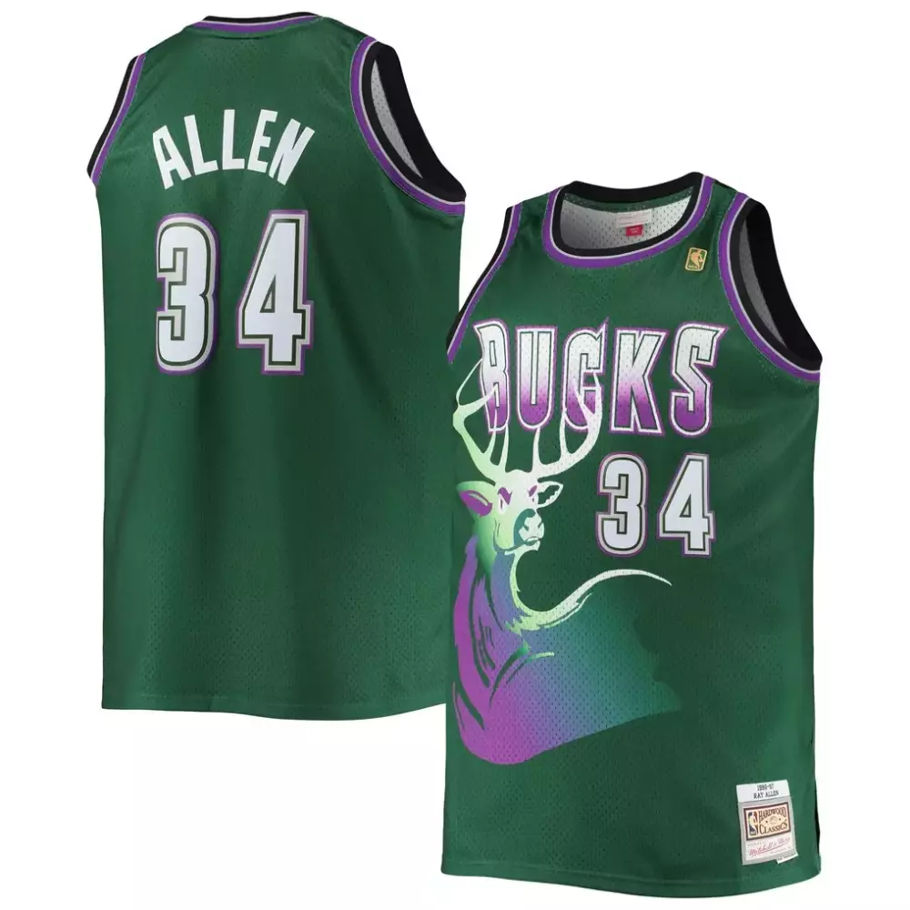 Ray Allen 34 Milwaukee Bucks Jersey Green Gothic 2000 Men Stitched Alternate Purple