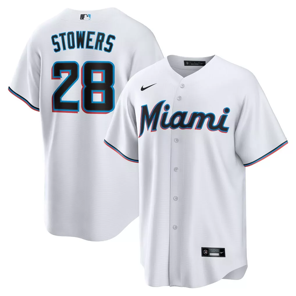 Kyle Stowers 28 Miami Marlins Jersey White Black Teal Red Home Replica