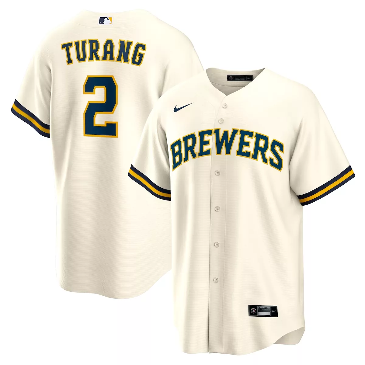 Brice Turang 2 Milwaukee Brewers Jersey Cream Men Authentic Alternate Navy Yellow