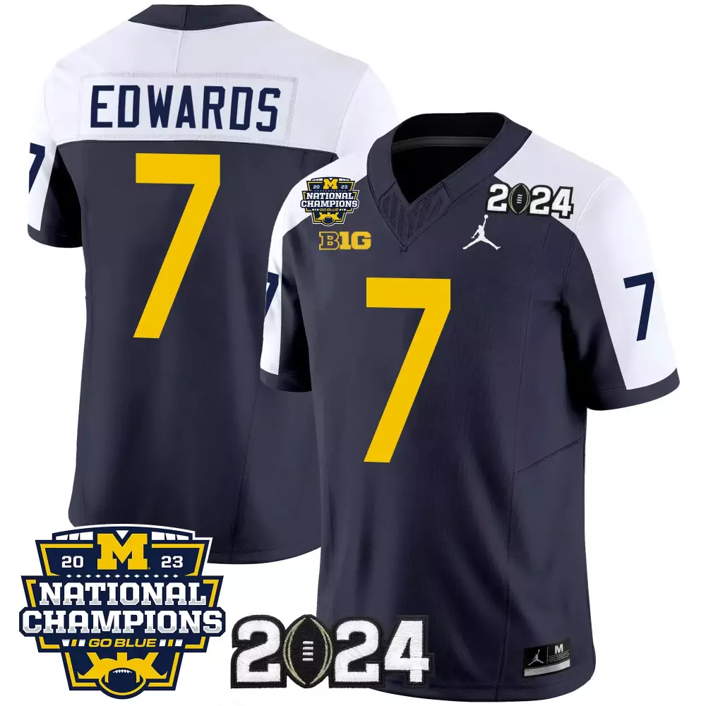 Donovan Edwards 7 Jersey Navy Blue National Champions Michigan Wolverines 2023 Men