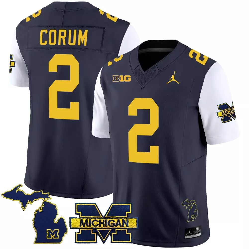 Blake Corum 2 Michigan Wolverines Jersey Navy Blue Big Men Yellow White v3 All Stitched