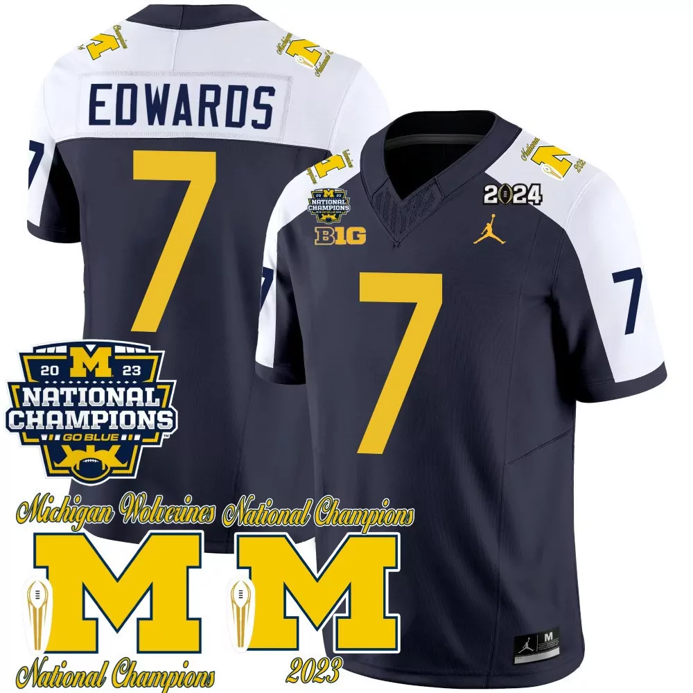Donovan Edwards 7 Jersey Navy National Champions Michigan Wolverines Big 10 Cfp Championship 2023