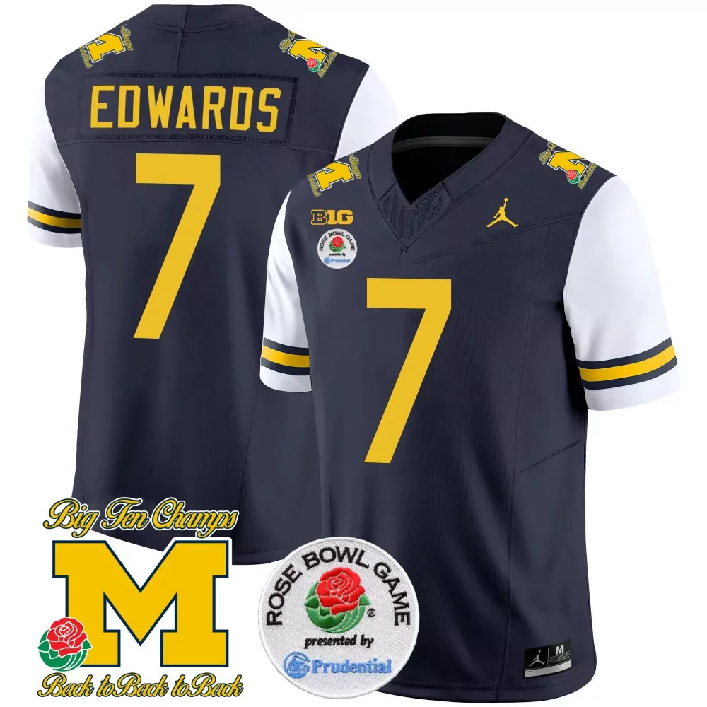 Donovan Edwards 7 Jersey Navy Blue Rose Bowl Game Michigan Wolverines Big Ten Champs