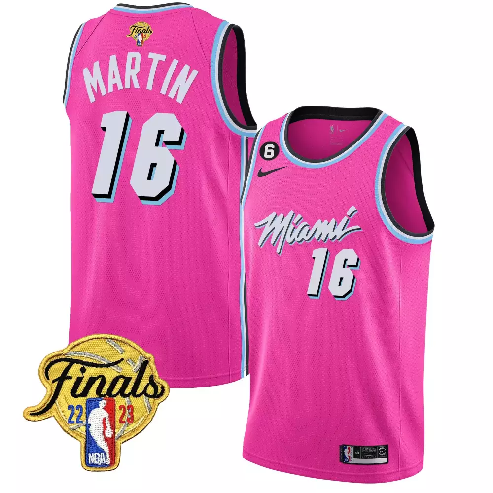 Caleb Martin 16 Miami Heat Jersey Pink 2023 Finals Men Alternate White Black Light Blue