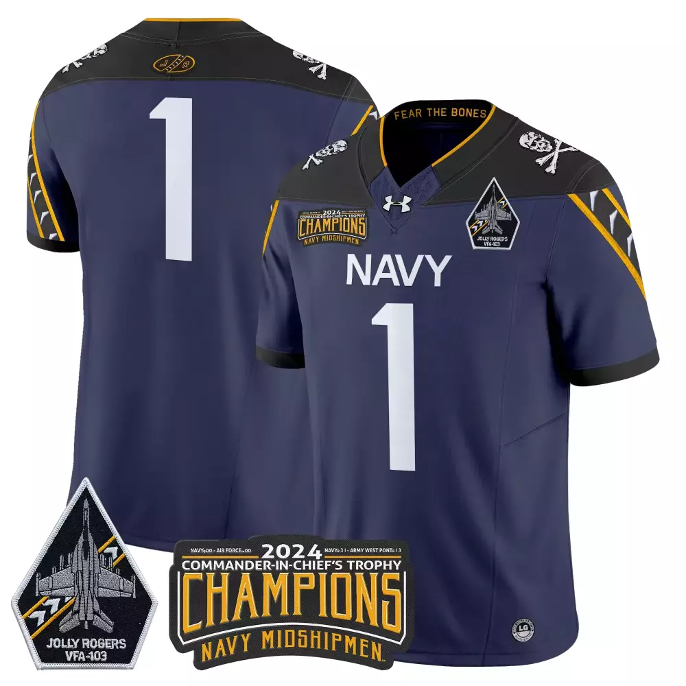 Jolly Rogers 1 Navy Midshipmen Jersey Blue Commander-in-chief's Trophy 2024 VFA-103