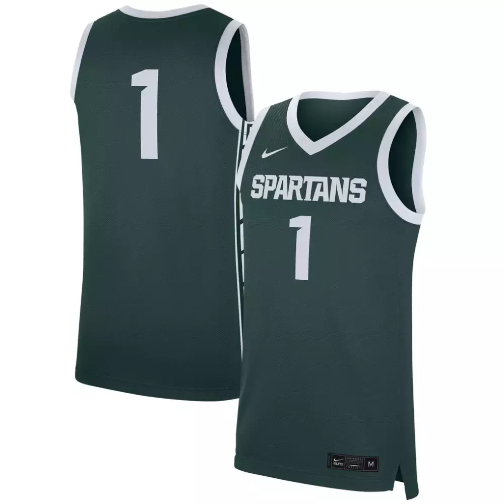 Custom Michigan State Spartans 1 Jersey Green Men White Replica