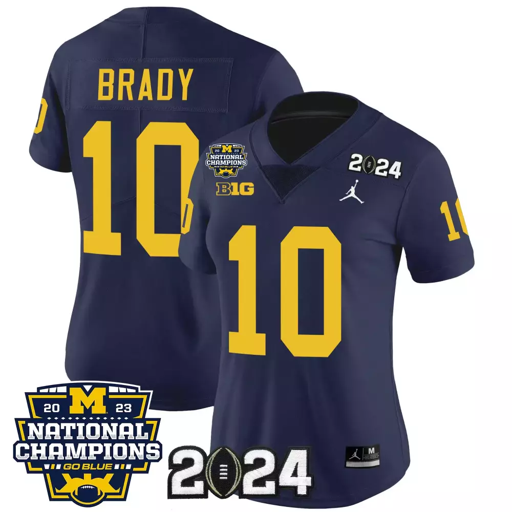 Tom Brady 10 Michigan Wolverines Jersey Navy Blue National Champions 2023 2024 Men