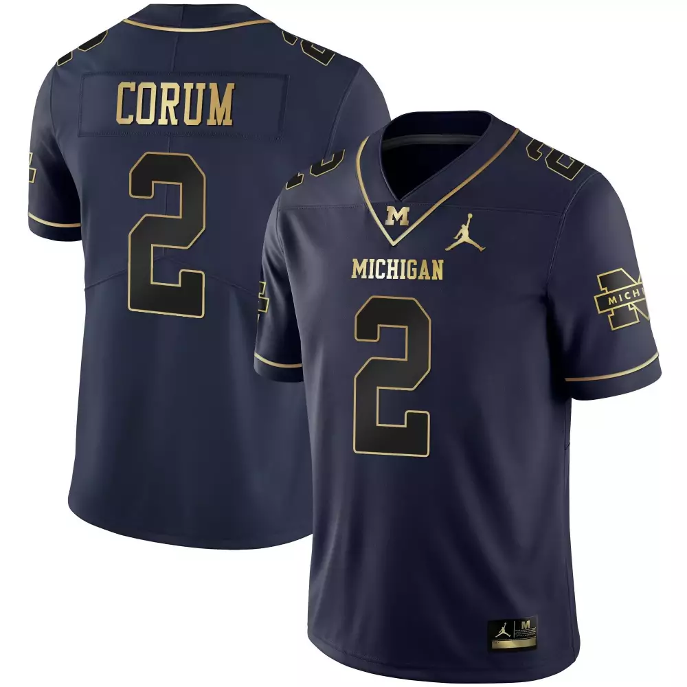 Corum 2 Michigan Jersey Navy Men Gold Vapor All Stitched