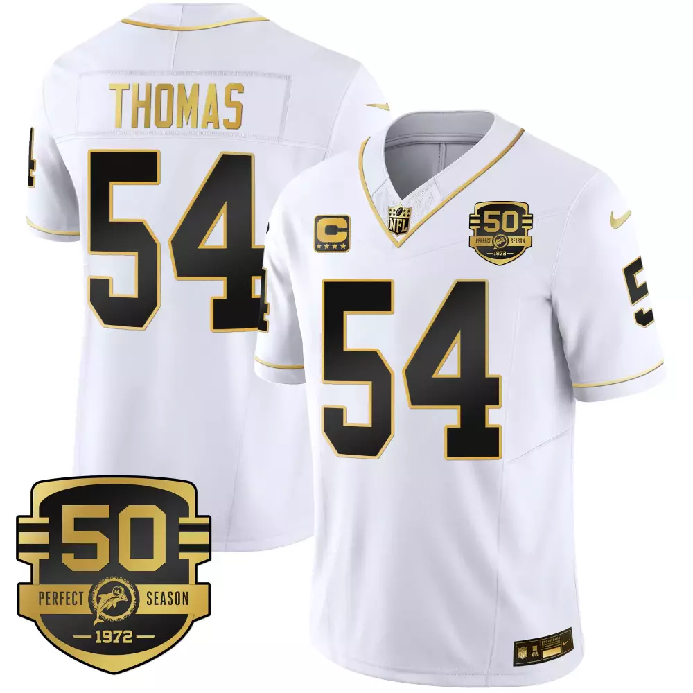 Zach Thomas 54 Miami Dolphins Jersey White Perfect Season Men Player Black Gold Throwback