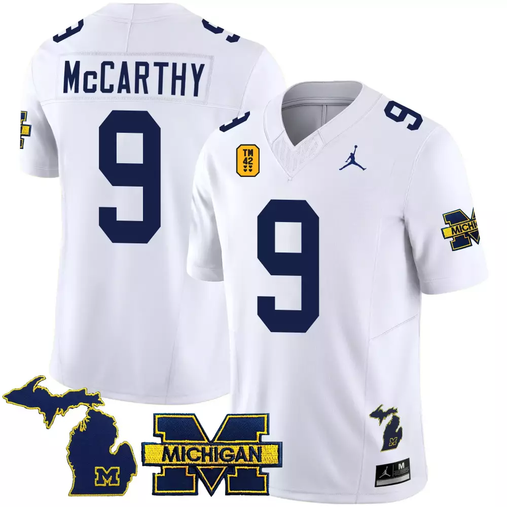 Jj Mccarthy 9 Michigan Jersey White Jordan Brand Collaboration Wolverines State Outline