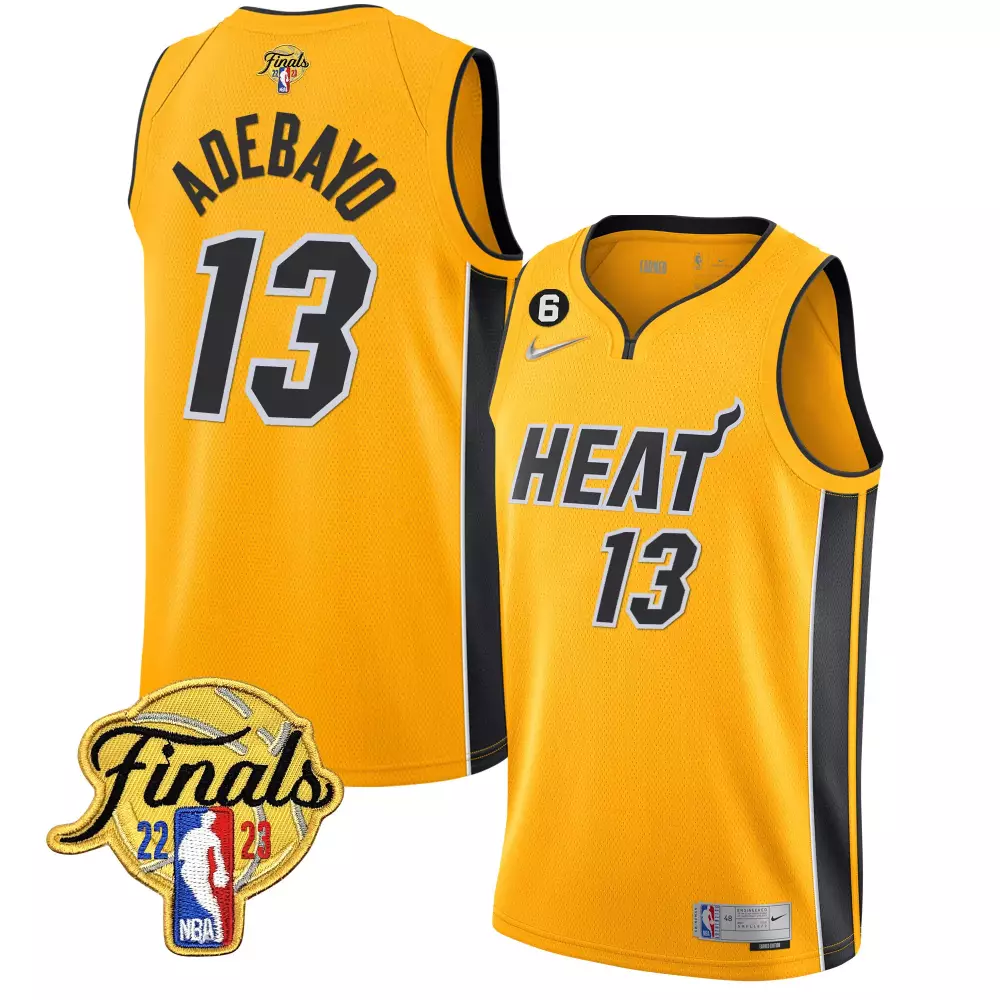 Bam Adebayo 13 Miami Heat Jersey Yellow Finals 2022-23 2023 Men NBA Black All Stitched