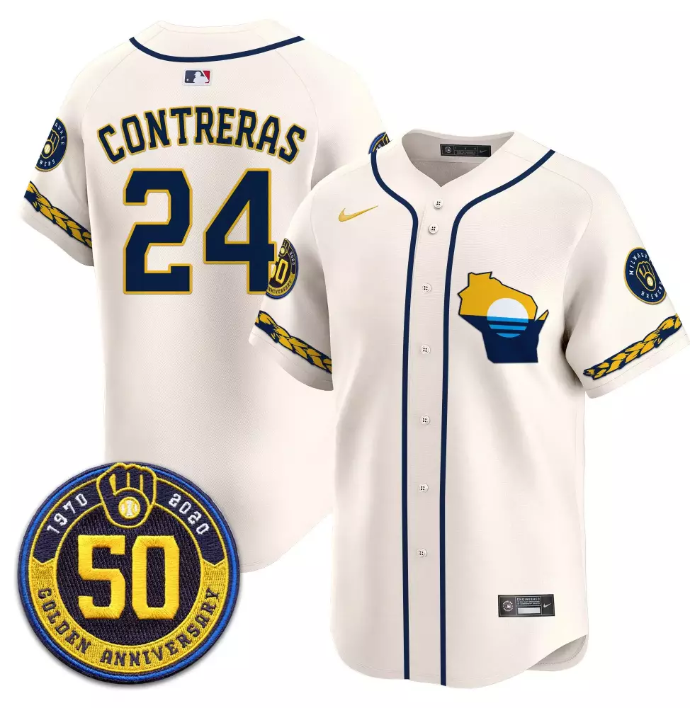 William Contreras 24 Jersey White Golden Anniversary Milwaukee Brewers 1970-2020 50 2020
