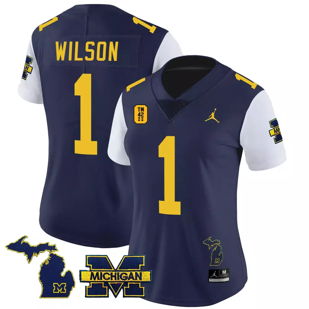 Roman Wilson 1 Jersey Navy Gothic Michigan Wolverines Tm 42 Women Authentic Yellow