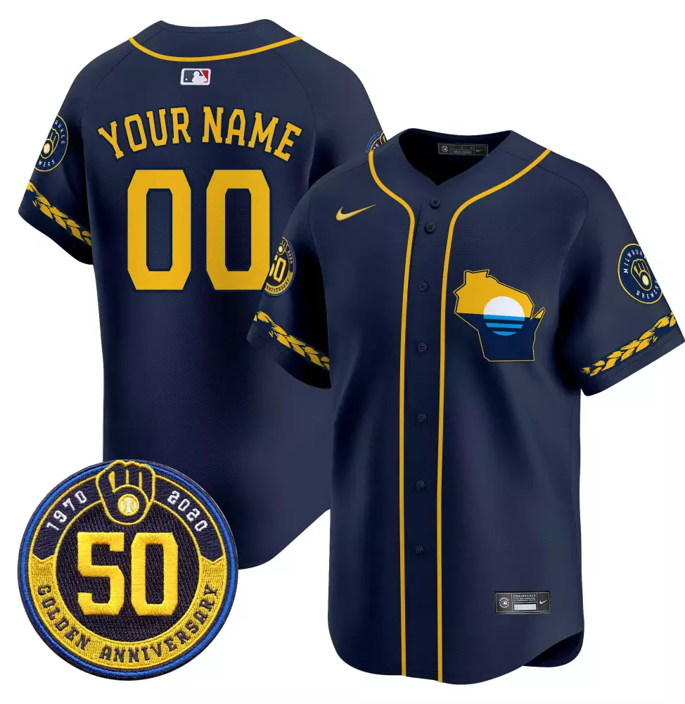 Custom Milwaukee Brewers Jersey Navy Golden Anniversary 1970-2020 50th Men Authentic