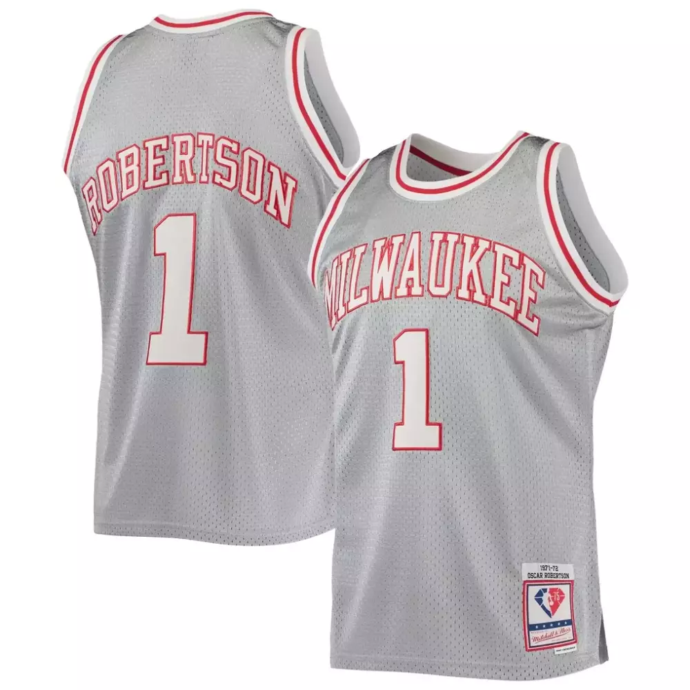 Oscar Robertson 1 Milwaukee Bucks Jersey Silver Null 1971-72 1971 Men Throwback Design