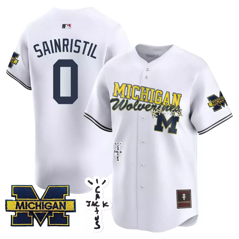 Mike Sainristil Jersey White Cactus Jack Michigan Wolverines Men Stitched Navy Yellow