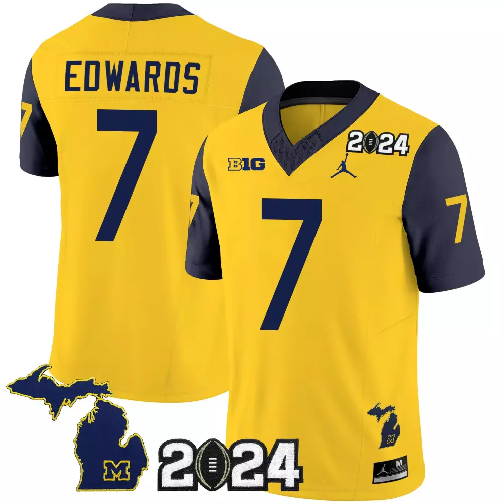 Donovan Edwards 7 Jersey Yellow 2024 Michigan Wolverines Big Men Navy Blue Vapor
