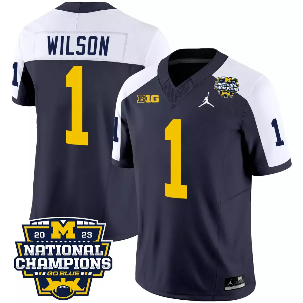 Roman Wilson 1 Jersey Navy Blue National Champions Michigan Wolverines 2023 Men Authentic
