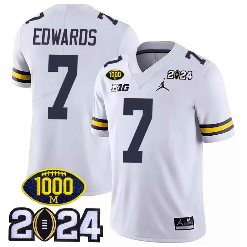 Donovan Edwards 7 Jersey White 2024 Championship Michigan Wolverines Big Men Navy