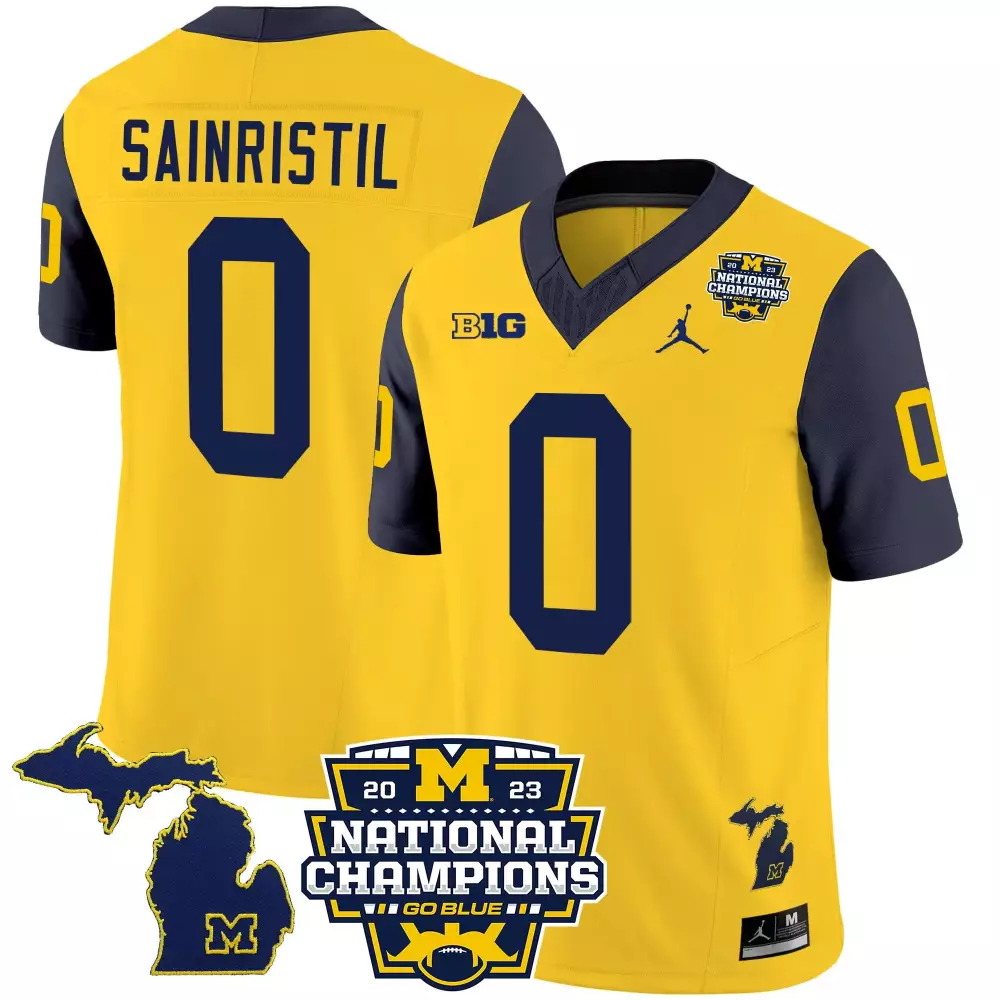 Mike Sainristil Jersey Yellow Ncaa Football National Championship Michigan Wolverines 2023 Champions