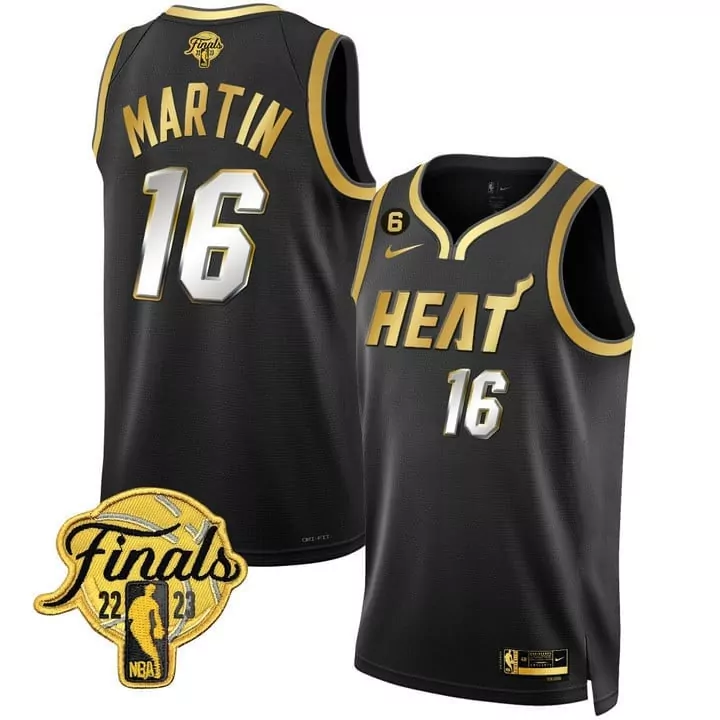 Caleb Martin 16 Heat Jersey Black Finals 2023 Men Gold White Limited All Stitched