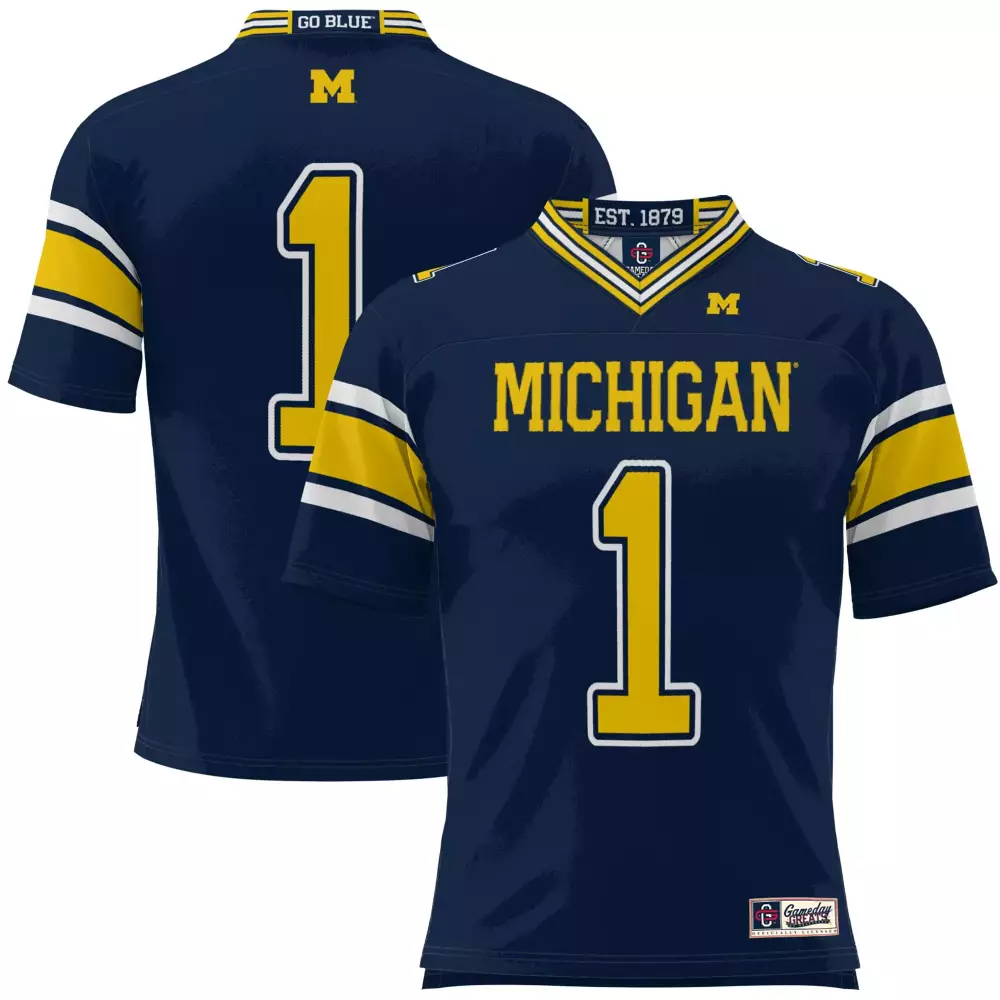 Michigan 1 Jersey Navy Blue Men Yellow White All Stitched Vapor Custom