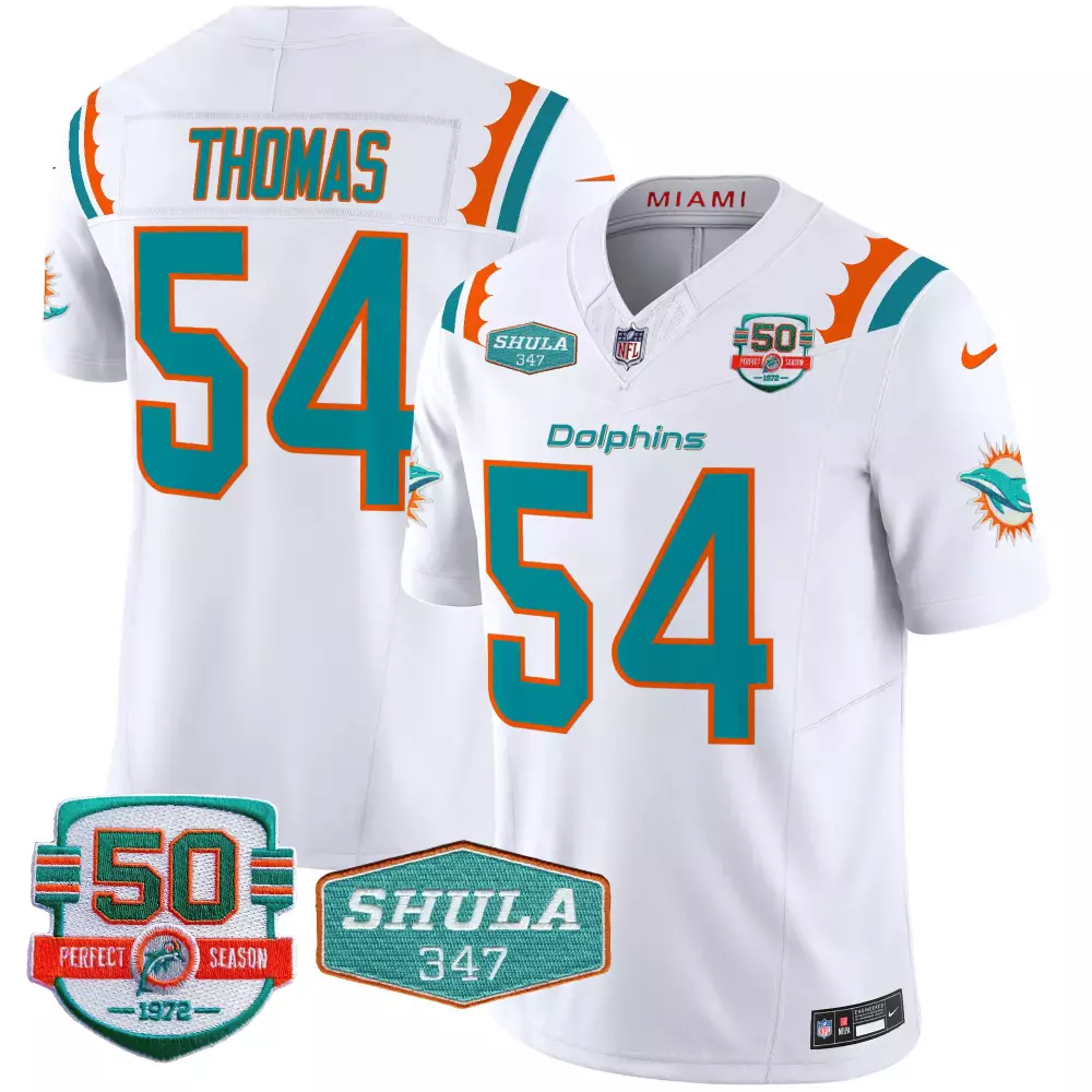Zach Thomas 54 Dolphins Jersey White 50th Anniversary 50 Perfect Season 1972 Shula 347