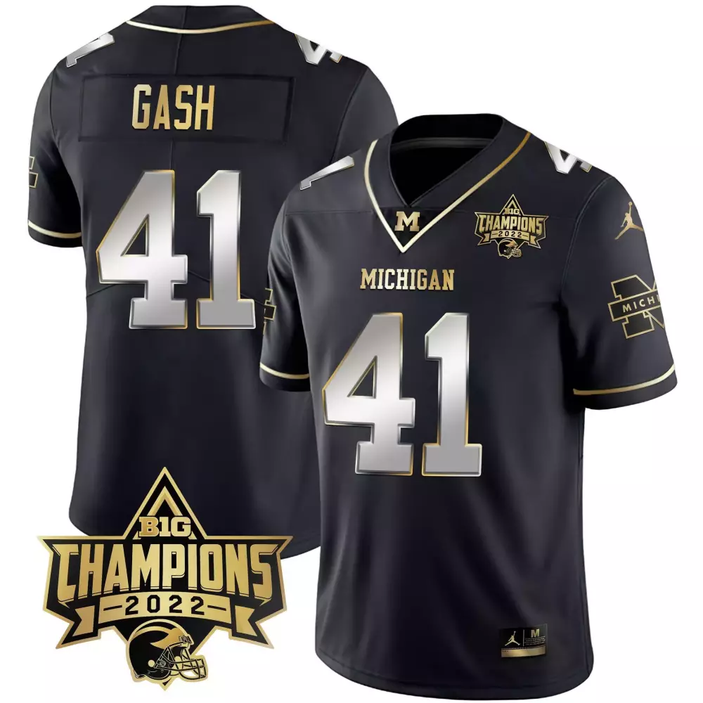 Isaiah Gash 41 Michigan Jersey Black Big Champions 2022 Men Gold Silver Limited Vapor