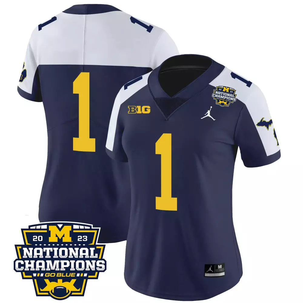 J.j. Mccarthy 1 Jersey Navy Blue National Champions Michigan Wolverines Big Ten Cfp Championship 2023