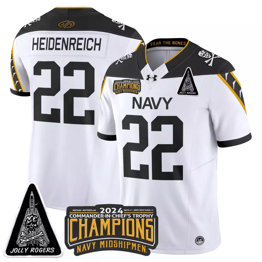 Heidenreich Midshipmen 22 Jersey White Jolly Rogers Navy 2024 Commander-in-chief's Trophy