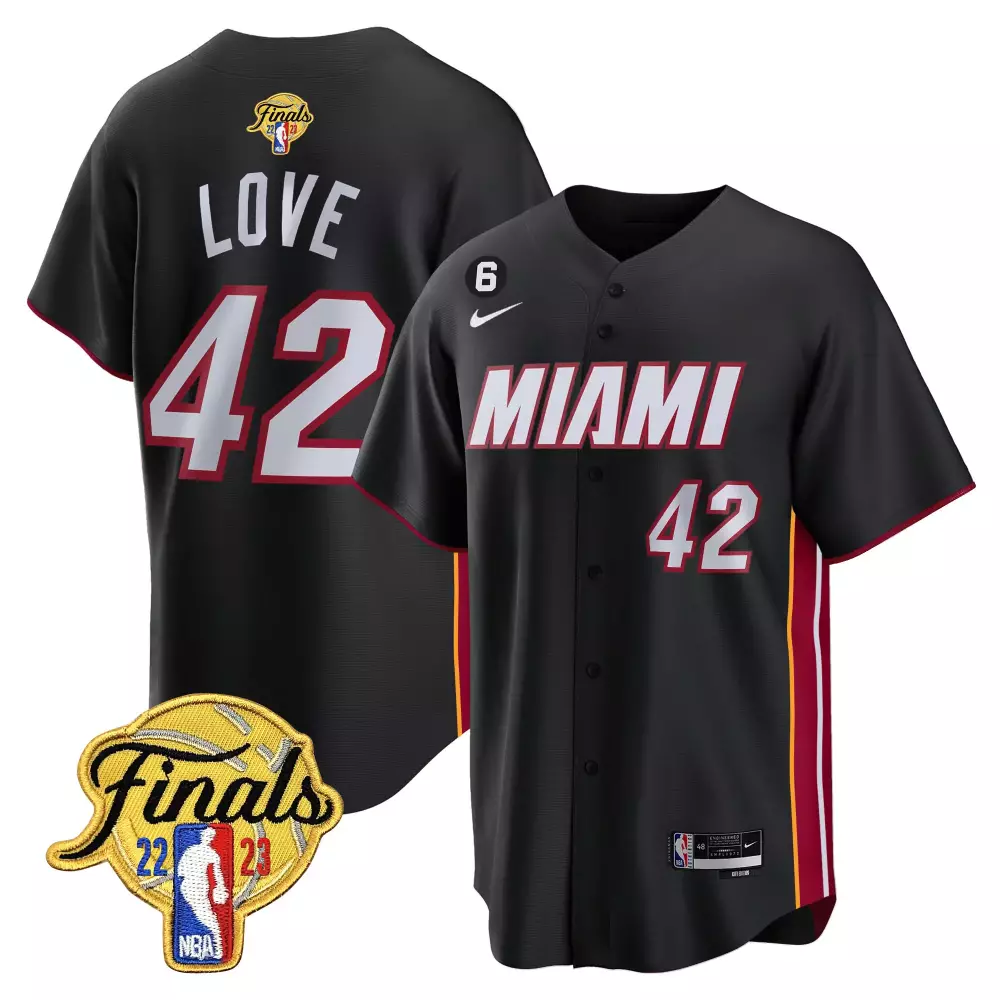 Kevin Love 42 Miami Heat Jersey Black NBA Finals 2023 Men Red Yellow All Stitched