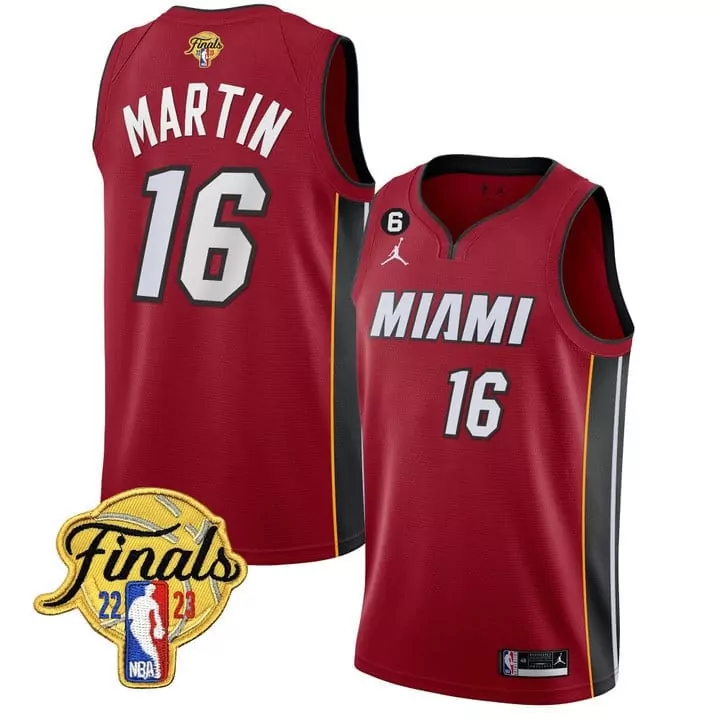 Caleb Martin 16 Miami Heat Jersey Red Finals 2023 Men Black Yellow All Stitched