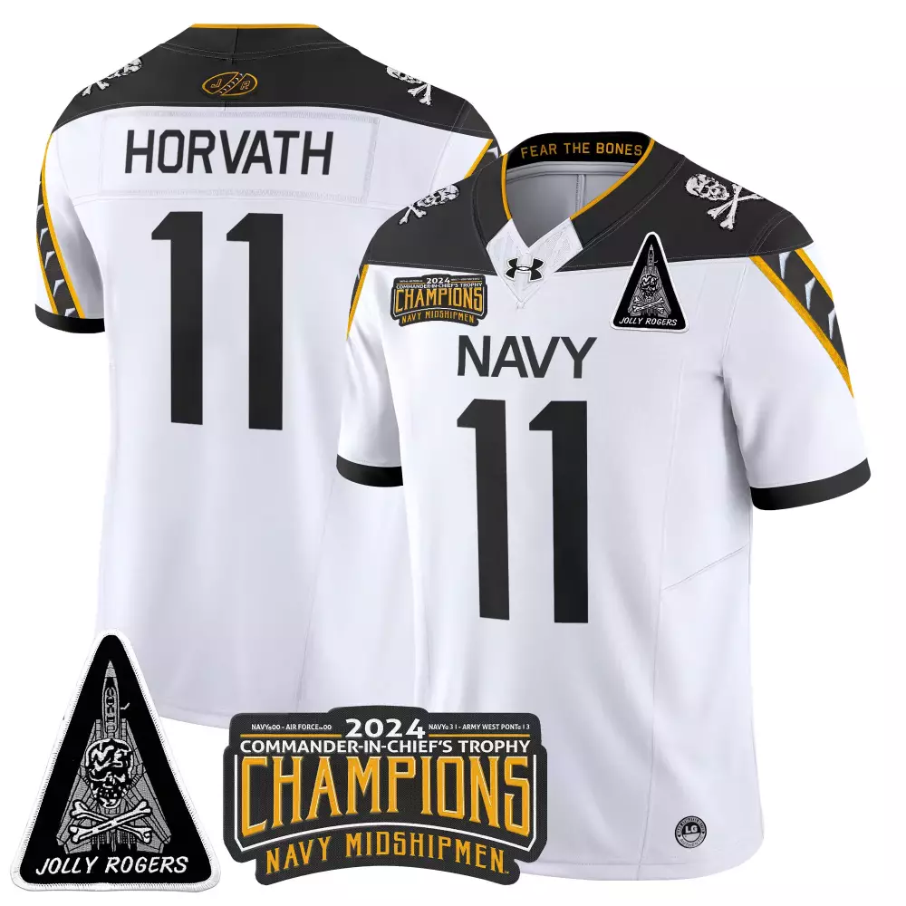 Horvath Midshipmen 11 Jersey White Jolly Rogers Navy 2024 Commander-in-chief's Trophy