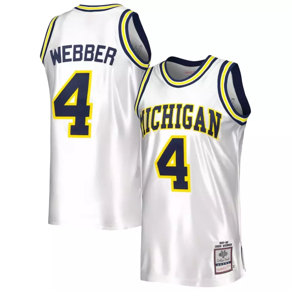 Chris Webber 4 Michigan Jersey White 1991-92 College Classic Mitchell Ness Men Navy Blue