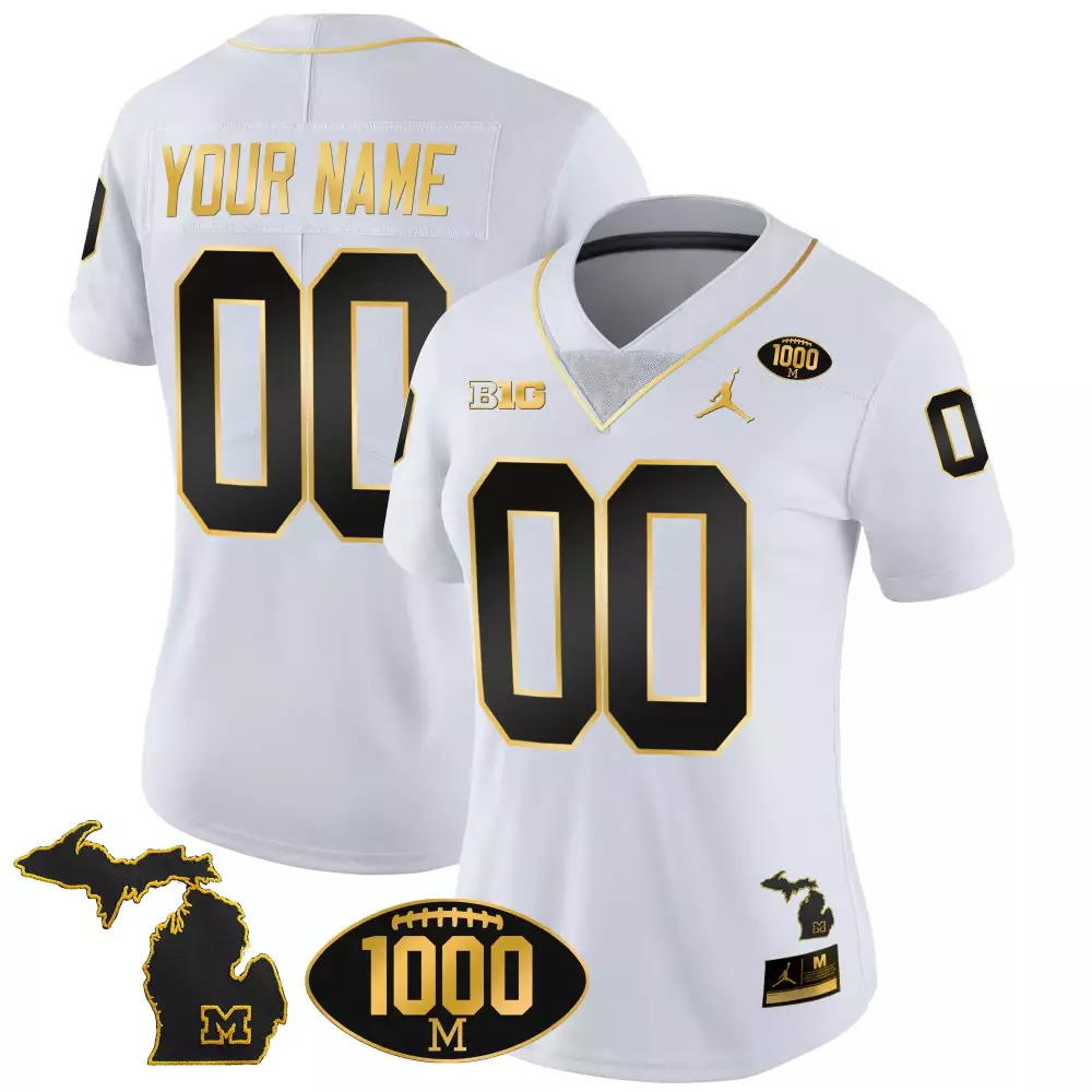 Custom Michigan Wolverines Jersey White Big Women Black Gold v2 All Stitched