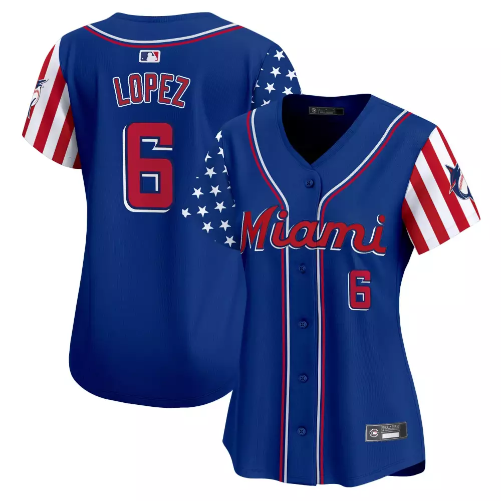 Lopez Independence 6 Miami Jersey Blue Split Custom Design Red White Stitched Vapor