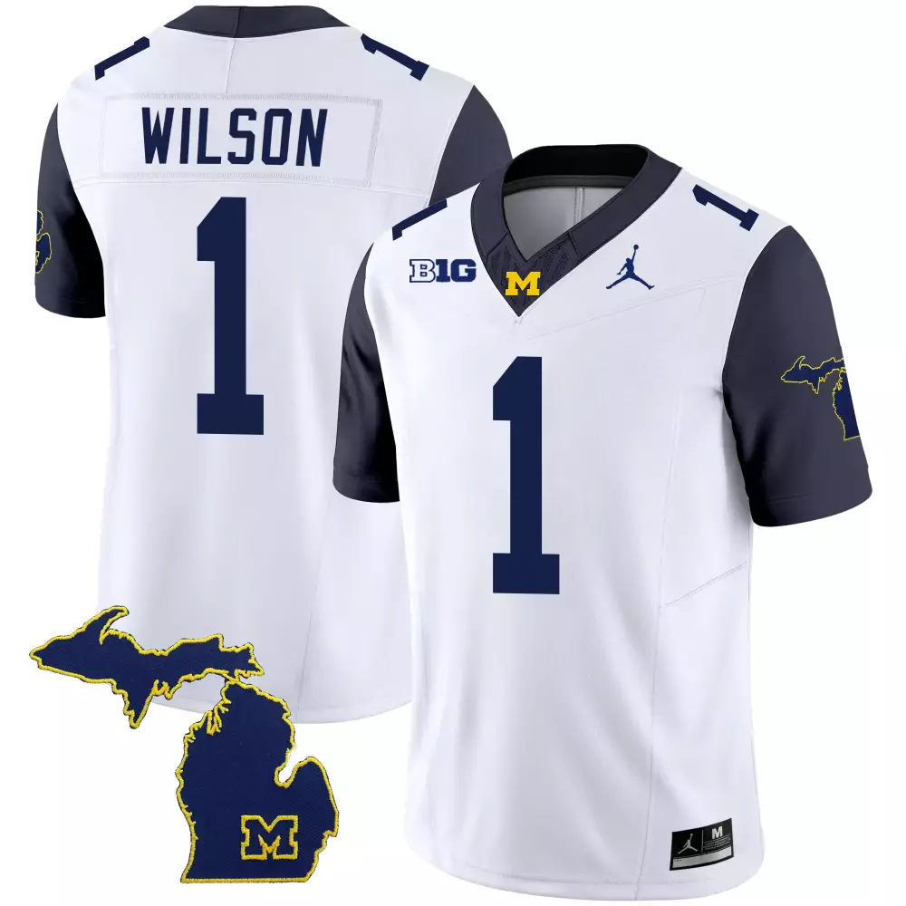 Roman Wilson 1 Jersey White Michigan Wolverines Men Authentic Navy Blue v2 All Stitched