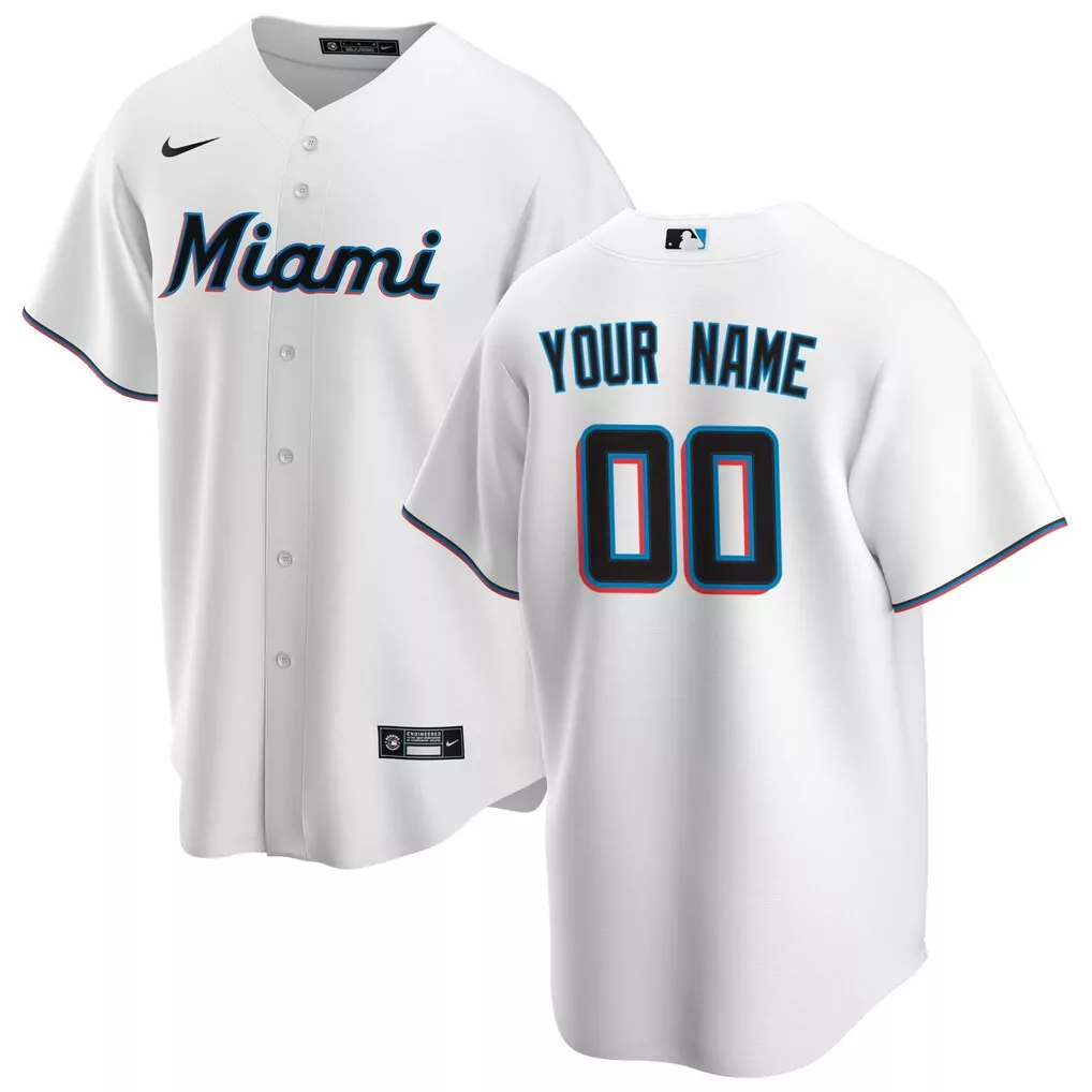 Custom Miami Marlins Jersey White Black Aqua Red Home Replica