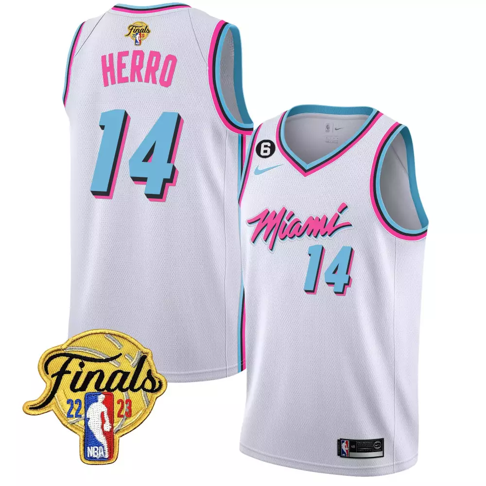 Tyler Herro 14 Miami Heat Jersey White NBA Finals 2023 Men Pink Aqua Collection v4